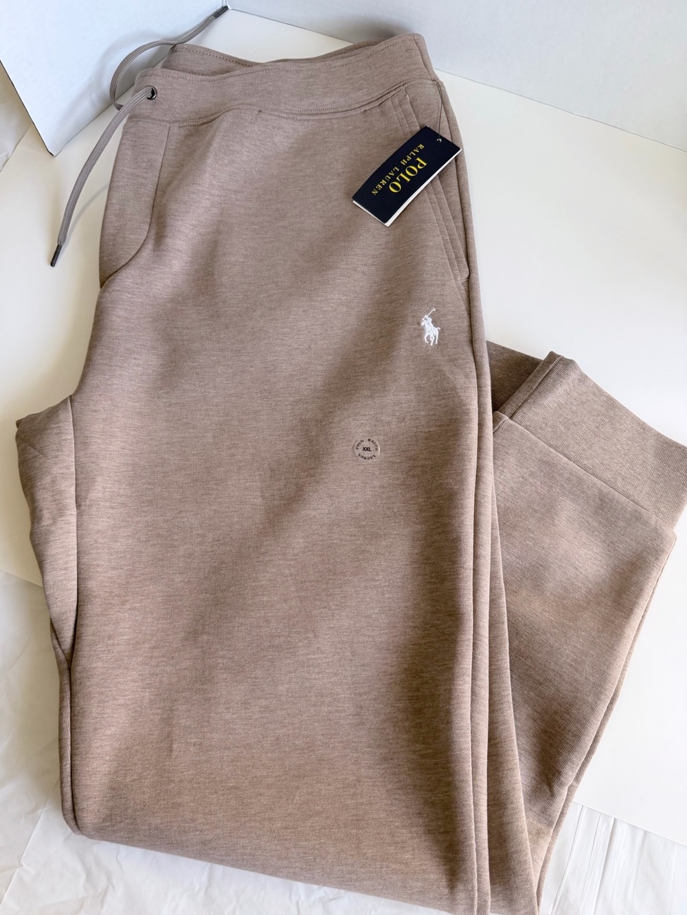Ralph Lauren Tan Heather Drawstring Joggers with Polo Logo - Picture 2 of 9